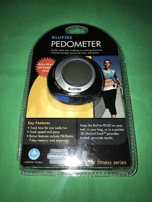 BluFire Pedometer PD-20 Step Counter Speed Pace FM Radio Memory Stopwatch