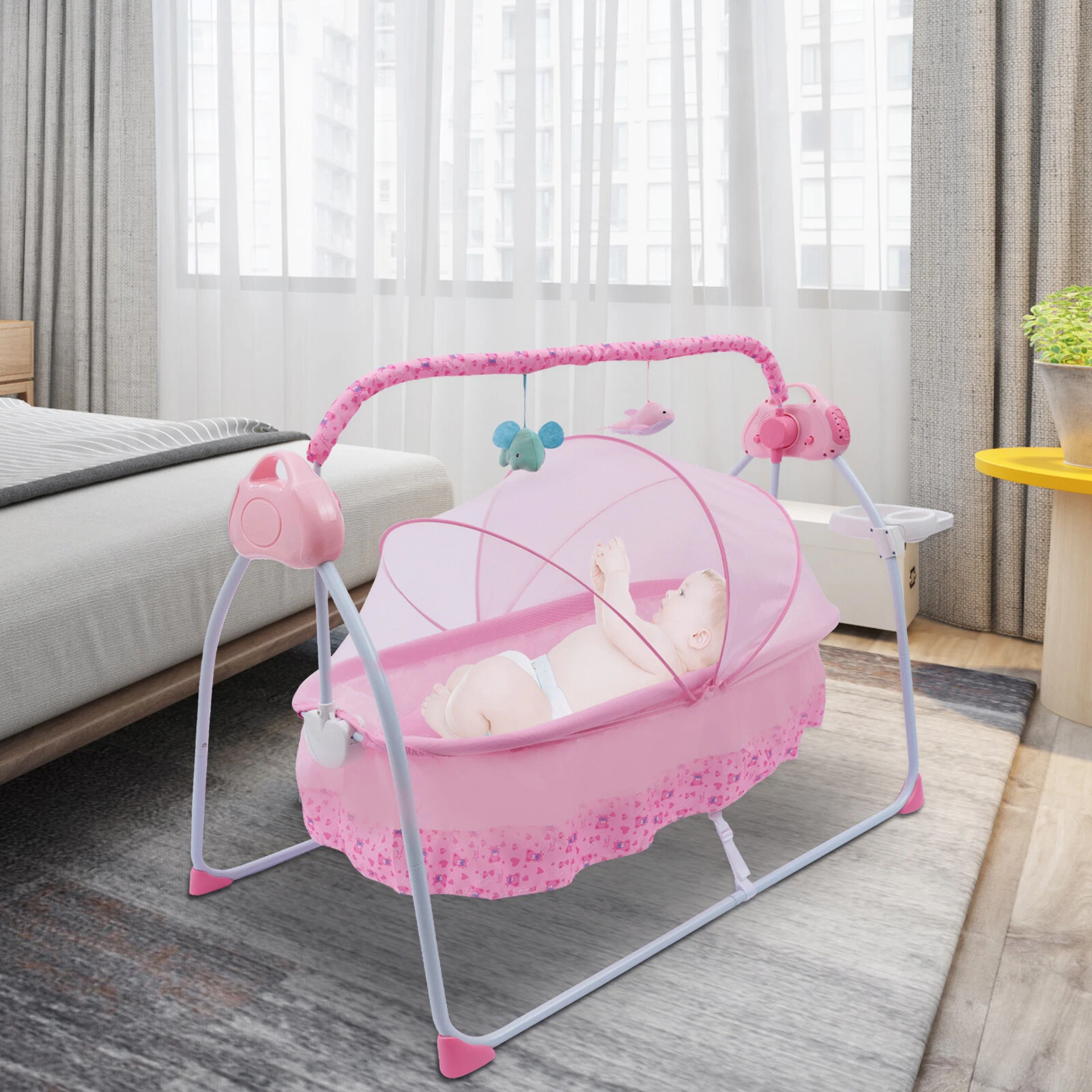 Auto Baby Swing Electric Swing Bed Crib Cradle &Mat&Net&Music w/ Remote Control