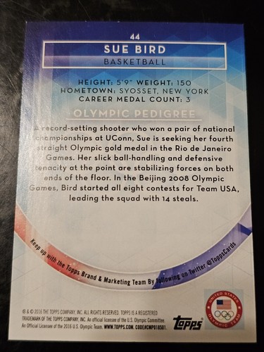SUE BIRD 2016 Topps US Olympic Gold #44 Basketball - Picture 2 of 2