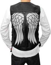 The Walking Dead Daryl Dixon Men's Angel Leather Vest Free Ship