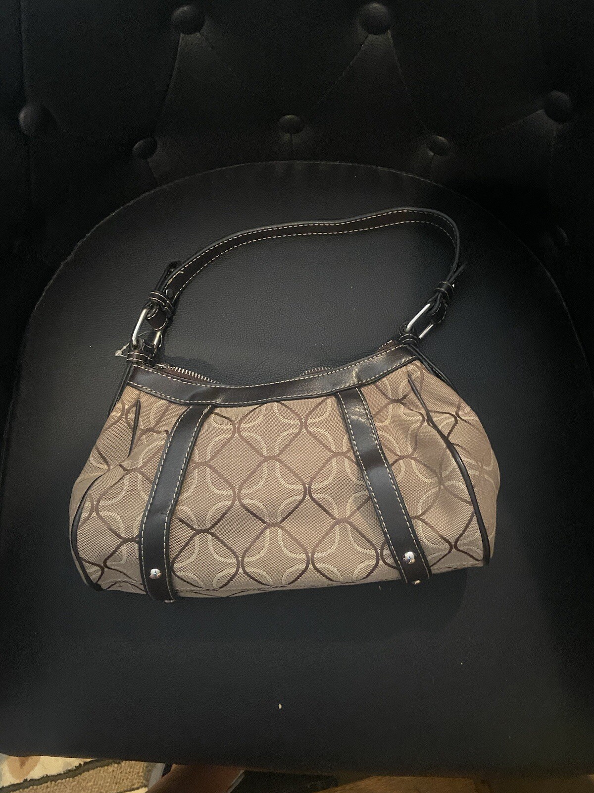 Nine West Brown Khaki Shoulder Bag with Top Stitch and Studs