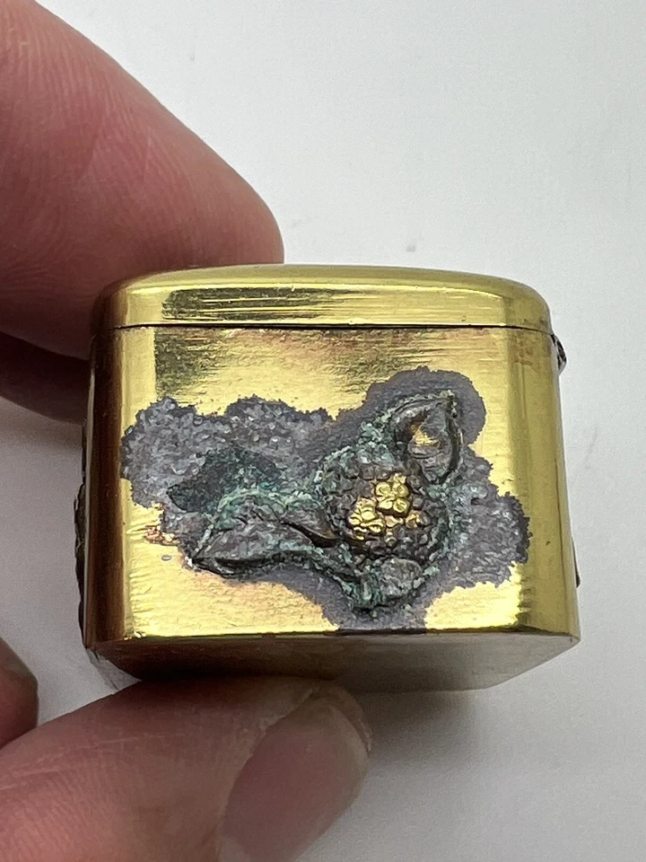 ANTIQUE JAPANESE MIXED METAL COPPER & BRASS STAMP BOX MEIJI PERIOD 1868-1912 D5 - Image 3 of 4