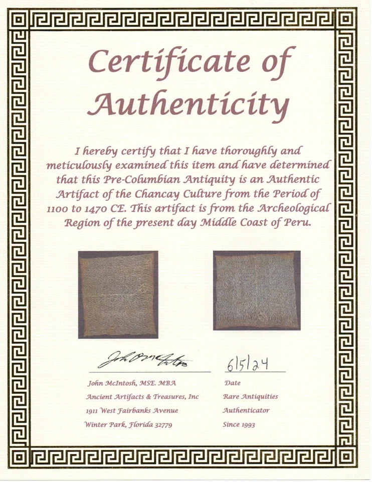 Pre Columbian Authentic Chancay Lace Textile Shroud Spooky Spirits COA - Image 2 of 4