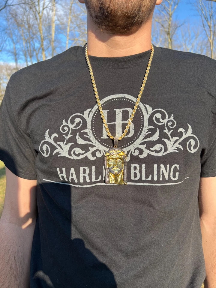 Black MOISSANITE 14k Gold Vermeil 925 Silver Iced Jesus Piece Pendant Necklace - Image 4 of 4