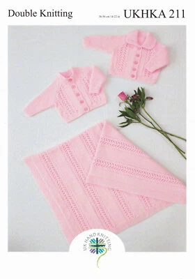 UKHKA 211 Baby Strickjacken & Decke Strickmuster in DK 14-22" (36-56 cm)