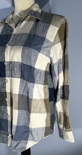 Lemon Grass Button Down Shirt Womens Size Small Plaid Blue Beige - Picture 3 of 8