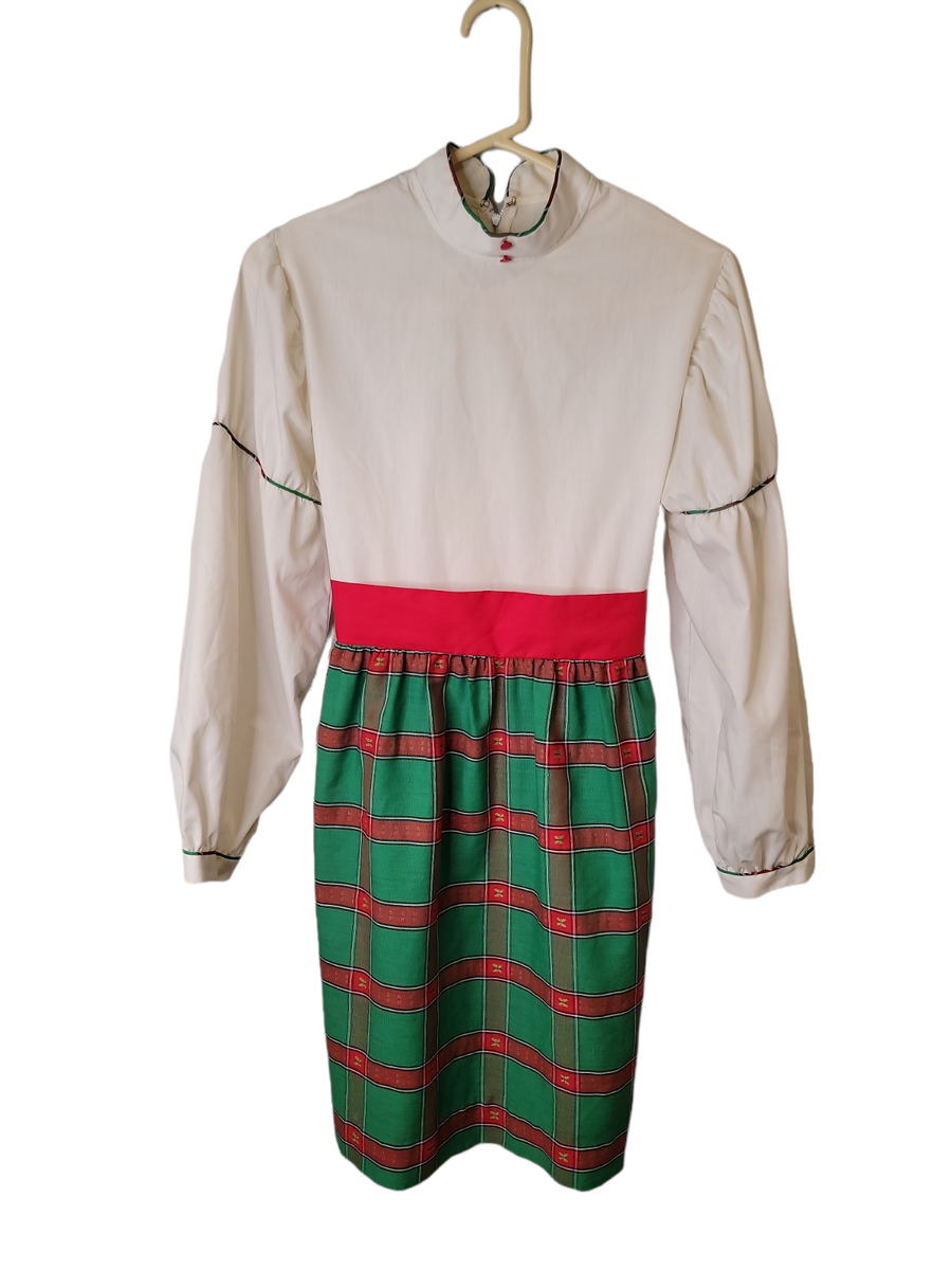 Sears Size 9 Dress Red Green Plaid Long Sleeve Tie Back Puff Sleeve  Christmas | eBay