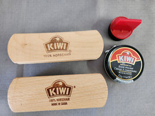 2 Horsehair Kiwi 6" Shoe Brushes Straight  Curved, Black Polish, case