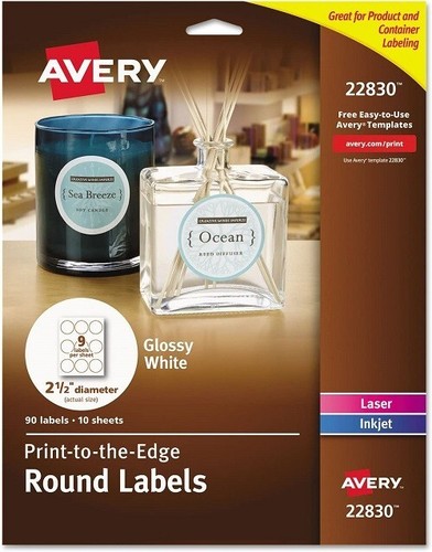 Avery 22830 Round Labels, 2-1/2-Inch, 90/Pk, White