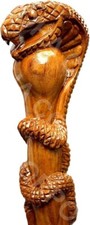 Wooden Hand Carved Snake Head Walking Stick - 36" Handmade Wooden Carved Walking