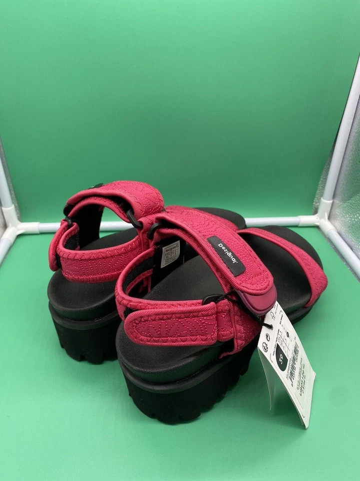 Sandalias de chándal Desigual para mujer rosa margarita negras 22SSHA09 EE. UU. Talla 8 NUEVAS EN CAJA Foto 3 de 4