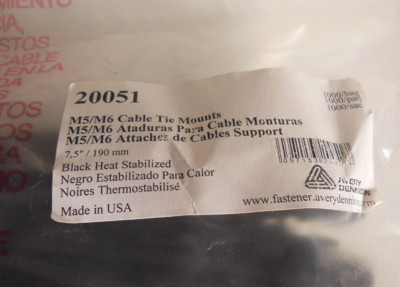  Avery Dennison 20051 M5 M6 CABLE TIE MOUNTS  7.5'' / 190MM Qty. 1000 Black