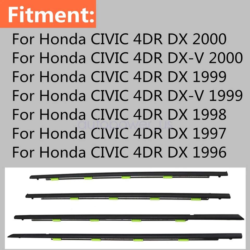 Juego de molduras de sello de ventana resistente al clima para cinturón de puerta Honda Civic 1996-2000 4 piezas Foto 4 de 4