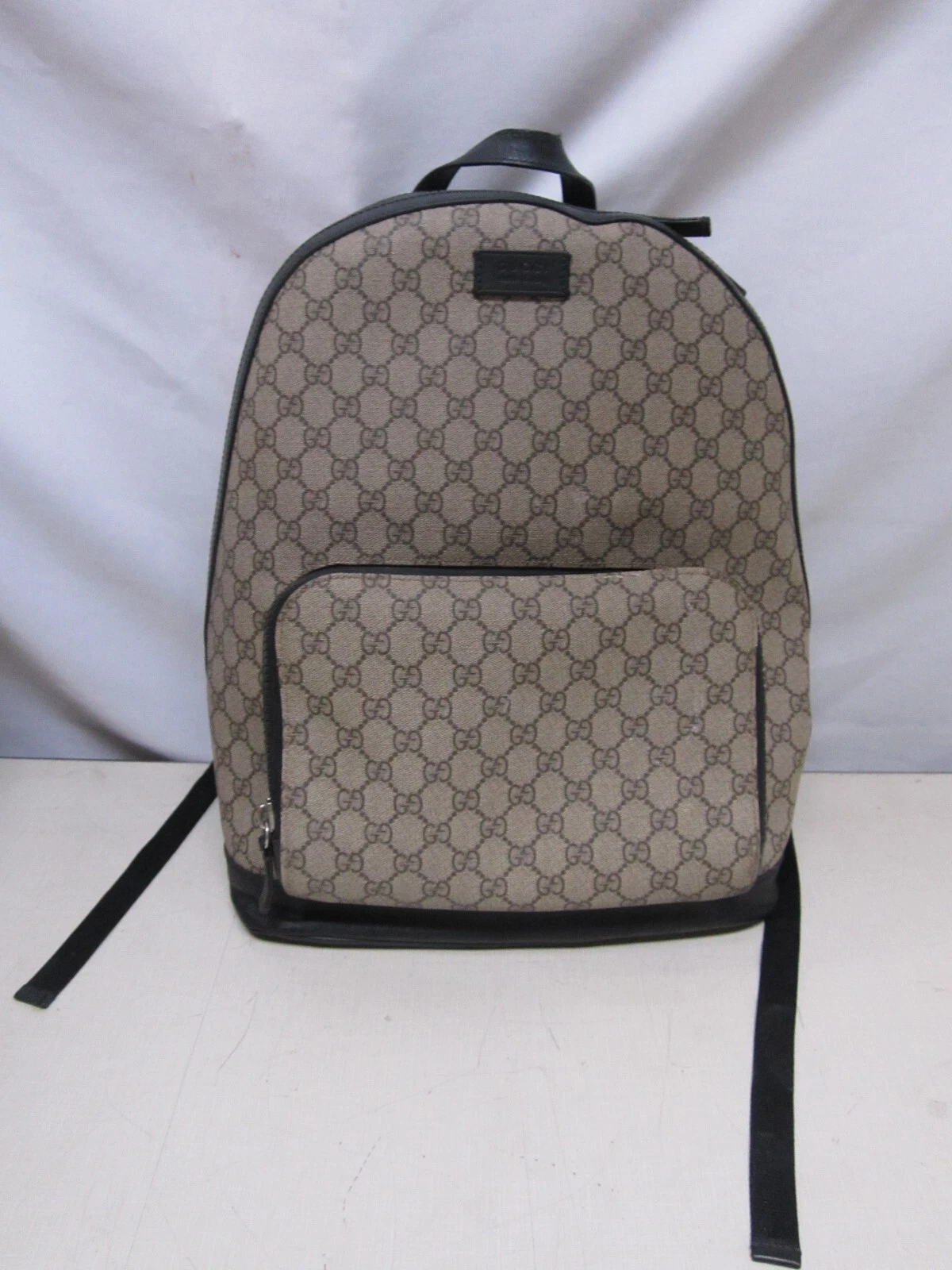 AUTENTICO ZAINO GRANDE GUCCI GG SUPREME 406370 nero beige pelle scamosciata