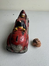 Vintage Walt Disney 1930's Mickey Mouse w/Donald Duck Red Fire Truck Sun Rubber