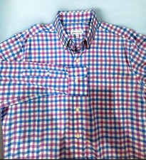 Peter Millar Performance Button Up Shirt Mens Medium Blue Pink Gingham Plaid