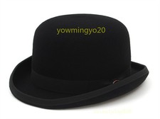 Vintage 100 Wool Mens Black Bowler Hat Fashion Hat Satin Lining 4 Sizes