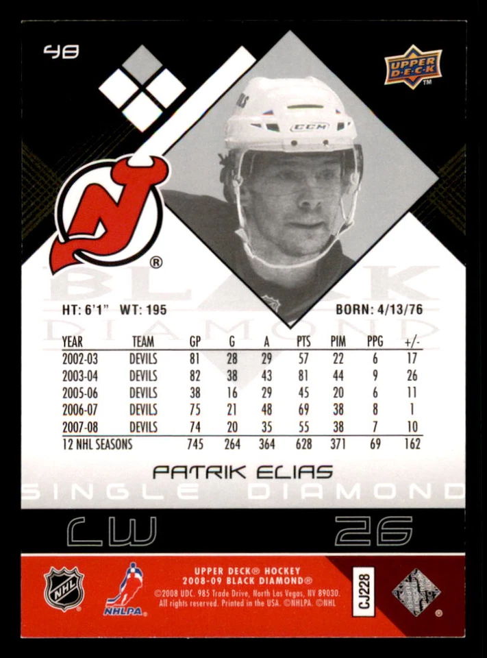 2008-09 Upper Deck Black Diamond #48 Patrik Elias New Jersey Devils - Image 2 of 2