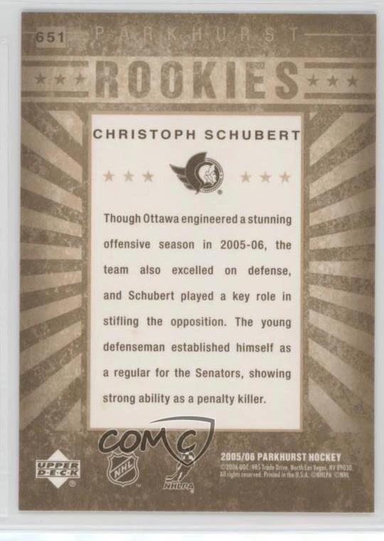 2005-06 Parkhurst Parkhurst Rookies Christoph Schubert #651 Rookie RC - Image 2 of 2