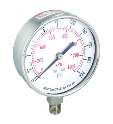 #ad Pressure Gauge Corrosion Resistant Case O to 200 psi 3 1 2 in Dial 4FMR1 Blmsh📦 $19.90