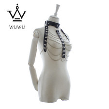 Women Faux Leather Body Harness Garter Belt Bra Chastity Panties Binding