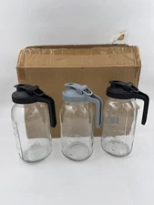Glass Measuring Pitcher Jar 3 Pack 1 Liter Handle Flip Top Lid Kitchen Storage