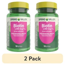 (2 pack) Spring Valley Biotin Dietary Supplement Softgels , 1,000 mcg, 150 Count