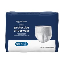 Amazon Basics Unisex Protective Underwear, Overnight Small/Medium, White