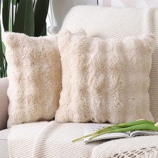 MADIZZ 2 Pack Thick Plush Wool Throw Pillow Covers 20x20" Beige Soft Neutral