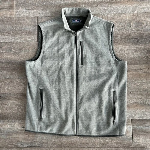 Vineyard Vines Men’s Full Zip Vest Gray 2XLT Stand-Up Collar Zipped Pockets posh - product listing photo