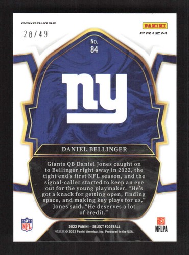 Daniel Bellinger 2022 Panini Select Orange Prizm #/49 Rookie #84 - Picture 2 of 3