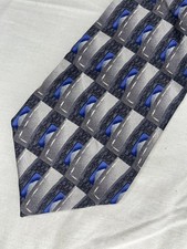 Courage Neckwear Tie Blue  Gray Rectangles 100 Silk Korean Made