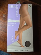 Silk Impressions Ultra Fine Sheer Nylons 2 Pair XL Coffee Bean 15 Denier