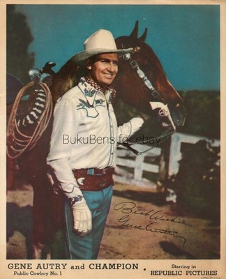 VTG Publicity Photo of The Singing Cowboy Gene Autry & His Horse Champion Litho