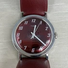 Vintage Timex Manual Wind Burgundy Dial Watch Red Vinyl Strap Works