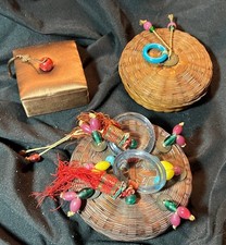 Old Chinese Asian Art Basket Group Lot 2 Baskets Set and a Box