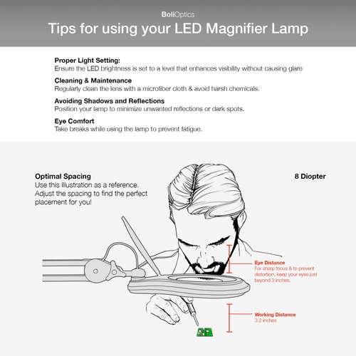 ESD Safe LED Magnifying Lamp for Inspection, Clamp for Work Bench (8 Diopter) - Picture 6 of 6