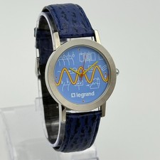 Men's LEGRAND French Made, Circuit Wave Dial 34mm Watch Steel Case, Blue Leather