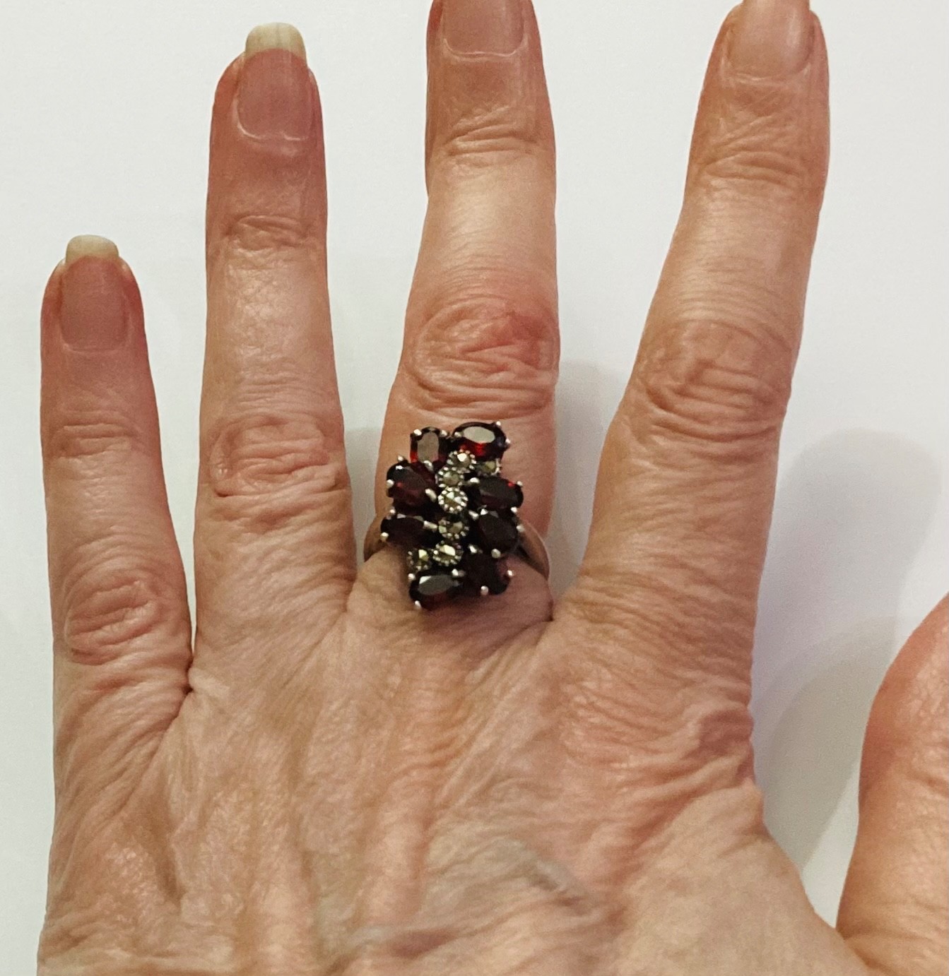 Garnet Solid Silver Marcasite Multi-stone Ring Mo… - image 5