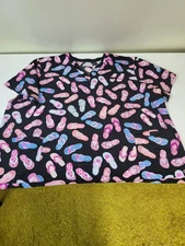 Scrub Top size 3X Black Multi Flip Flops  White Cross 3 Pocket   Medical Dental