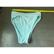 Aerie Real Good High Cut Cheeky Bikini Bottom Aqua Blue Textured Seersucker M