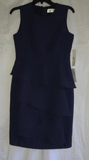 Eliza J NWT Women's Navy Blue Ella Ruffle Cascade Crepe Sheath Dress - Sz 6P