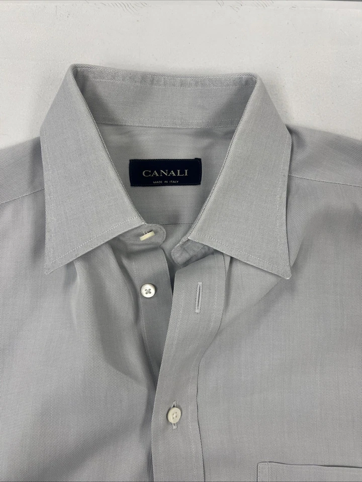 Мужская однотонная серая хлопковая сорочка Canali Италия 15,5 39 34/35 - Изображение 4 из 4
