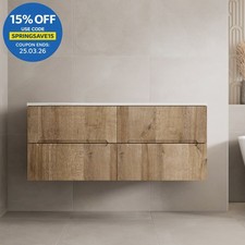 1200mm Oak White Marble Vanity Unit Double Wall Hung No Basin Fluted Soft Close