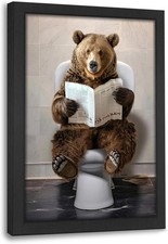 Farmhouse Bear Bathroom Wall Decor Funny Cabin Bear Pictures Canvas Print Pai...