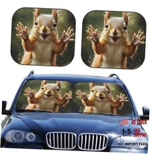 2 Piece Car Windshield Sun Shade Funny Animal Meets Print Medium Squirrel