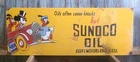 Large Vintage Sunoco Oil Porcelain Metal Sign Mickey Mouse, Donald Duck, Pluto