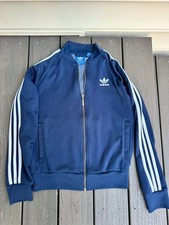 Vintage Adidas Track Jacket Originals Trefoil Sz S Small Blue Full Zip 3 Stripe