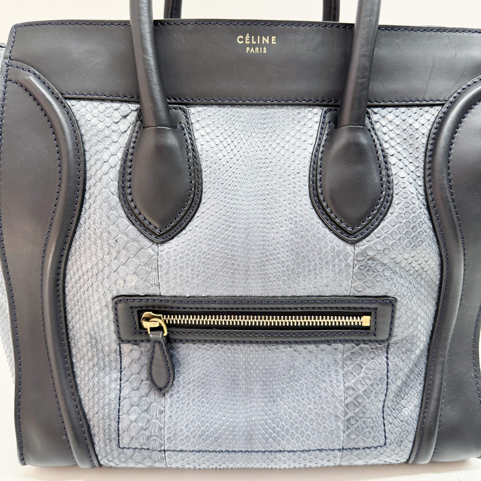 CELINE Luggage Micro Blue Python Embossed Leather… - image 12