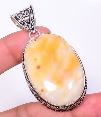 Natural Polka Dot Agate Gemstone 925 Silver Plated Pendant Jewelry 2.36'' W3162
